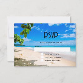 Cartão RSVP Belo Casamento de Fotografias de Praia Tropical Su