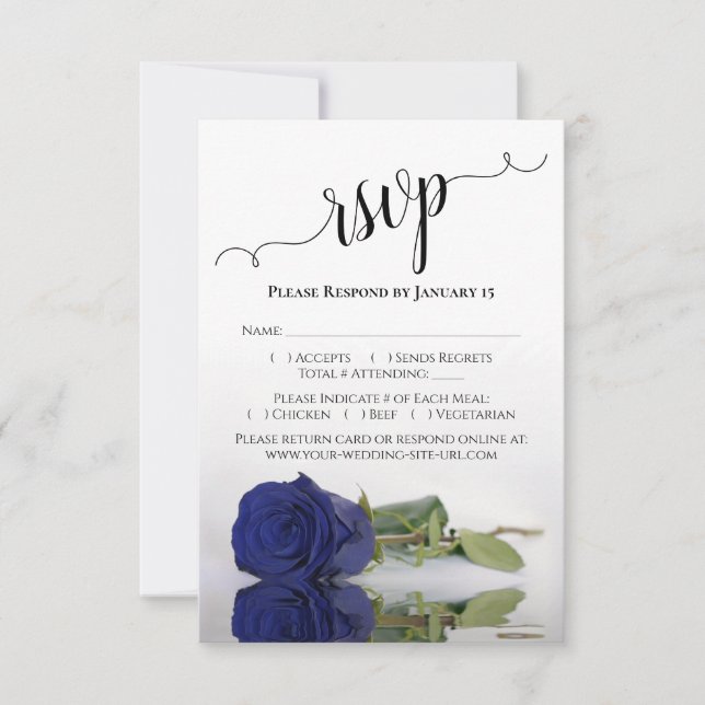Cartão RSVP Belo Casamento de Marinho Azul-Rosa, Refletindo Es (Frente)