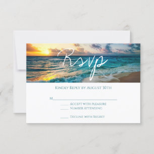 Cartão RSVP Belo Casamento de Praia Summer Waves Oceânicas