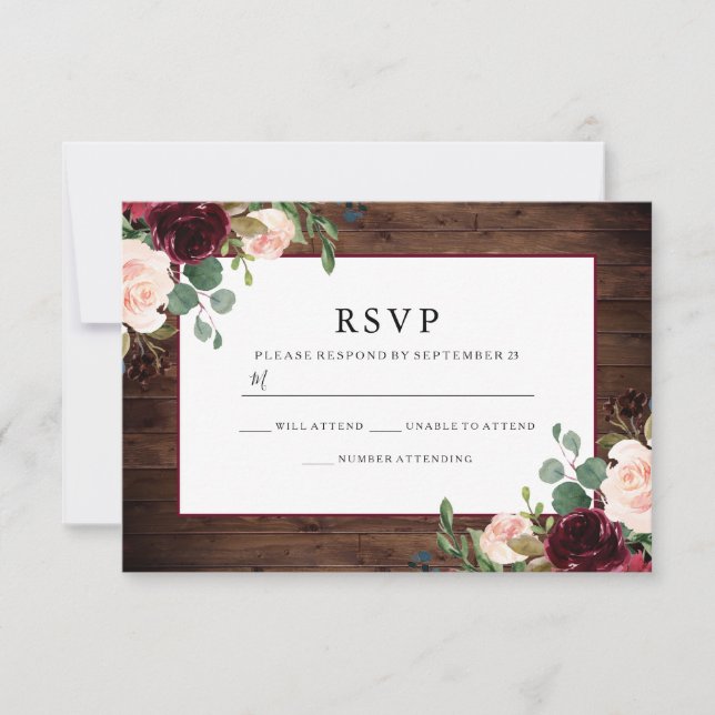 Cartão RSVP Belo Casamento Elegante De Flores Russas De Borgon (Frente)