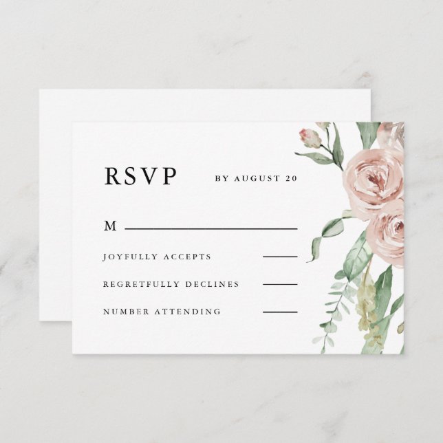 Cartão RSVP Belo Casamento Floral Blush (Frente/Verso)
