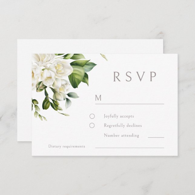 Cartão RSVP Belo Casamento Floral Branco (Frente/Verso)