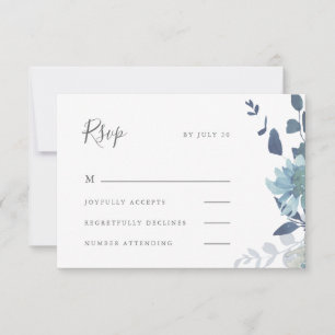 Cartão RSVP Belo Casamento Floral de Cor Azul
