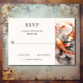 Cartão RSVP Belo Casamento Japonês de Peixe-Koi Laranja Beige