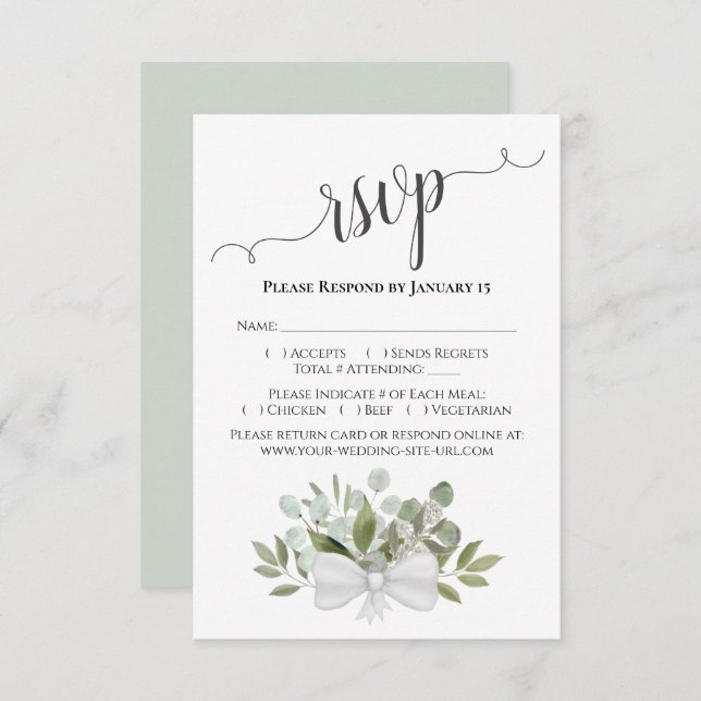 Cartão RSVP Belo Casamento Russo Eucalyptus & Greenery (Frente/Verso)
