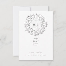 Cartão RSVP Belo Monograma Floral Casamento De Ferro Escrito