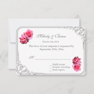 Cartão RSVP belos duplos flores de rosa cor-de-rosa quente RSV