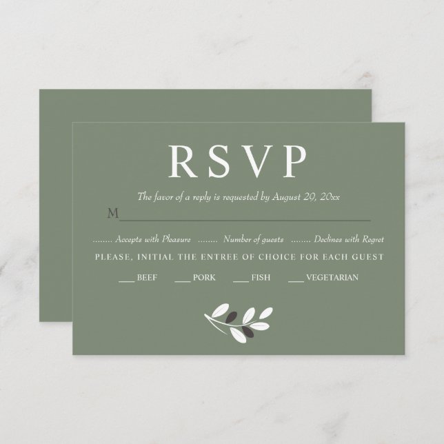 Cartão RSVP Berço de oliveira Elegante Casamento de charme med (Frente/Verso)
