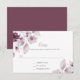 Cartão RSVP Berinjela Rústica, Roxo Empoeirado, Floral Rosa Ma