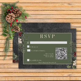 Cartão RSVP Berries de inverno Russos e Código QR Preto de Pin