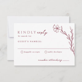 Cartão RSVP Berry Pink Moderno Tenciled Botânico