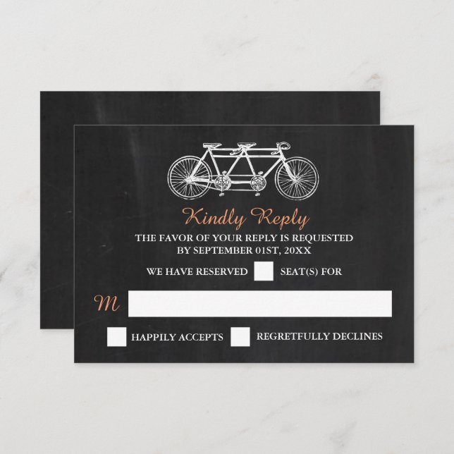 Cartão RSVP Bicicleta Tandem No Casamento De Chalkboard (Frente/Verso)