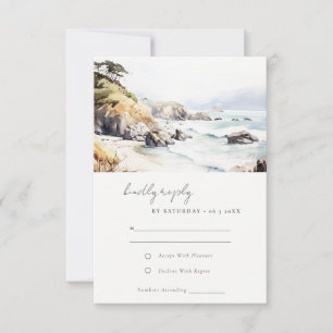 Cartão RSVP Big Sur, Paisagem Aquarela de Casamento na Califór