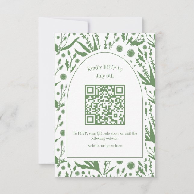 Cartão RSVP Biologia Elegante Clássica no Código QR Verde de S (Frente)