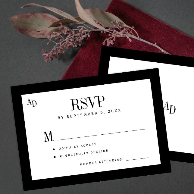 Cartão RSVP Black and white classic formal old money wedding (Criador carregado)