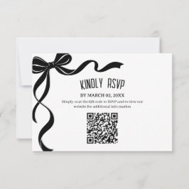 Cartão RSVP Black Bow Wedding QR code Response Insert