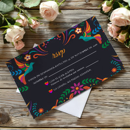 Cartão RSVP Black Colorful Floral Nuestra Boda Spanish Wedding