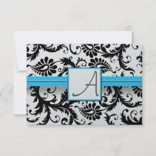 Cartão RSVP Black Damask Swirls Bright Aqua Raed Trim