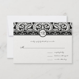 Cartão RSVP Black Damask Swirls Square Weditation