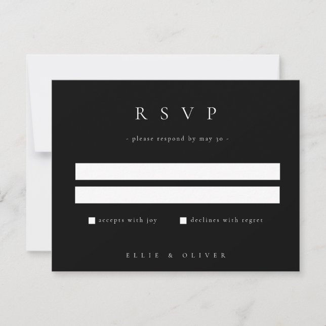 Cartão RSVP Black Elegant Boho Wedding Modern (Frente)