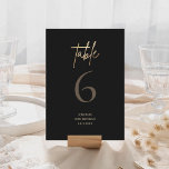 Cartão RSVP Black Gold 50th Birthday Party Table Number<br><div class="desc">Guide your guests to their seats with sophisticated flair using these Elegant Black and Gold 50th Birthday Table Numbers. Designed for a high-end milestone event, these 5x7 cards feature a stunning gold foil effect script and a bold, minimalist number set against a deep matte black background. Perfect for a formal...</div>