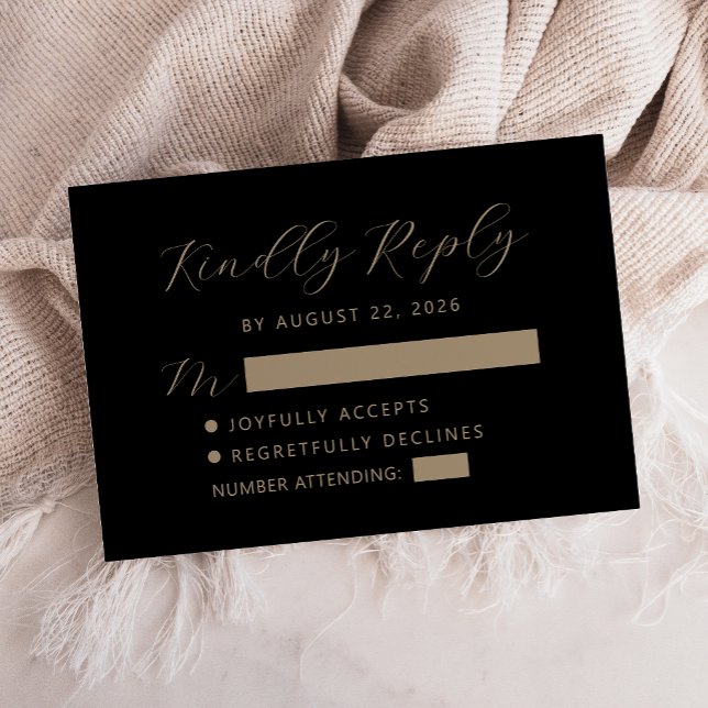 Cartão RSVP Black Gold Script Casamento (Criador carregado)