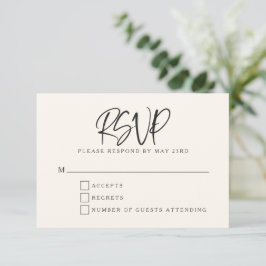 Cartão RSVP Black Ivory Cream Modern Script Lettering Wedding