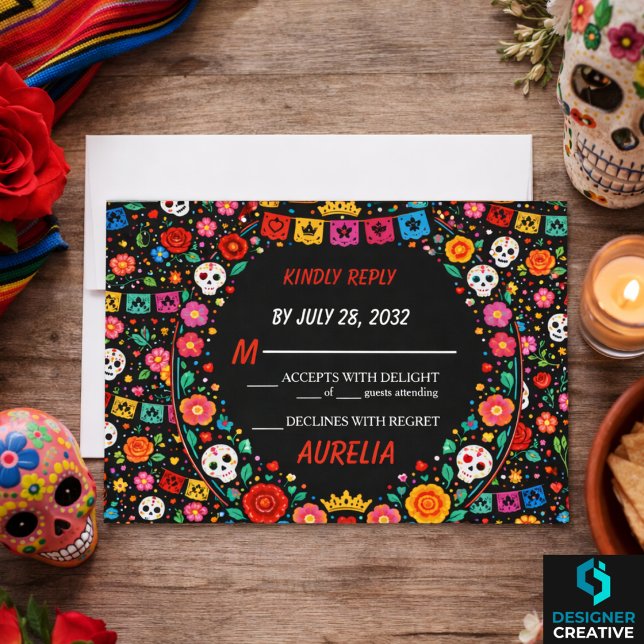 Cartão RSVP Black Mexican Fiesta Floral Gold Tiara Quinceañera (Black Mexican Fiesta Floral Gold Tiara Quinceañera RSVP Card
)