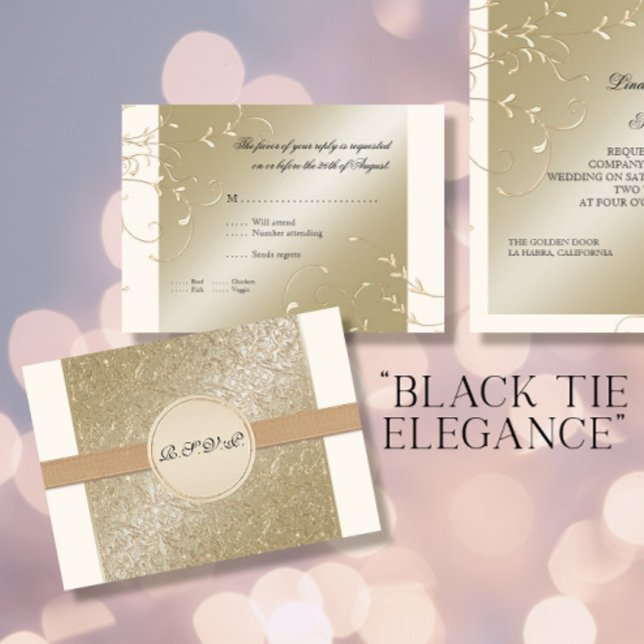 Cartão RSVP Black Tie Elegance, Champagne Cream Wedes Cards (Criador carregado)