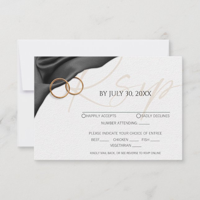 Cartão RSVP Black Velvet with Wedding Rings Response Card (Frente)