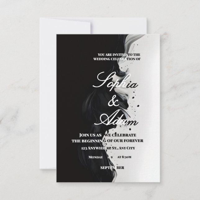 Cartão RSVP Black & White Ink Art Wedding Invitation (Frente)