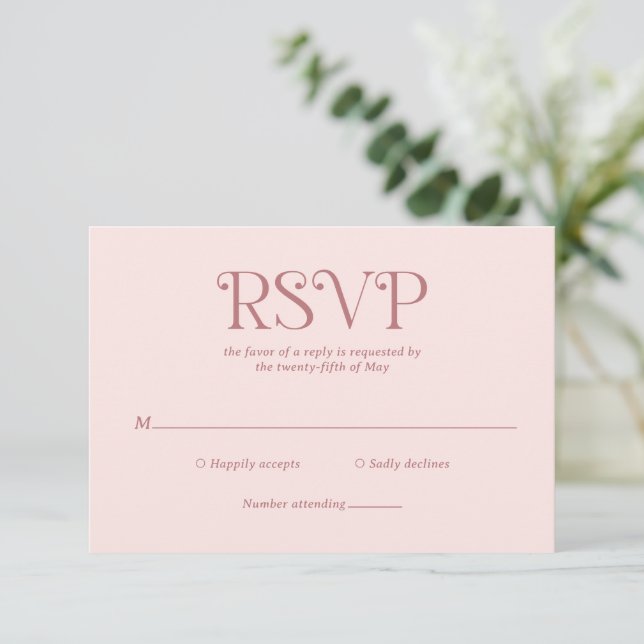 Cartão RSVP Blaire Blush Modern Weding Rosa (Em pé/Frente)