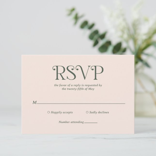 Cartão RSVP Blaire Moss Green Modern Wedding (Em pé/Frente)