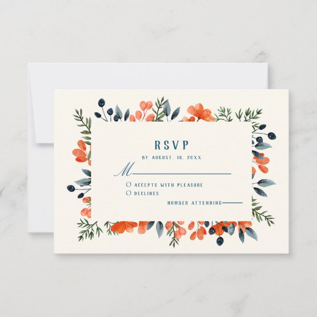 Cartão RSVP Blooming Botanicals Orange Floral Weding (Frente)