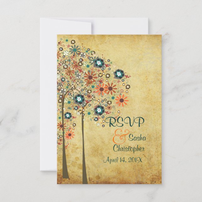 Cartão RSVP Bloomos de outono da Vintage PixDezines (Frente)