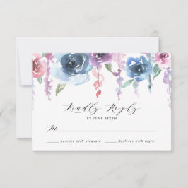 Cartão RSVP Blooms à meia-noite | Casamento Floral Roxo e Azul