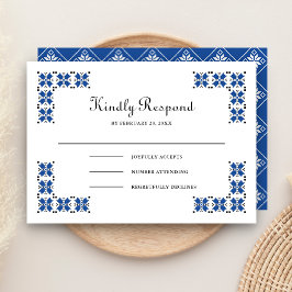 Cartão RSVP Blue and Black Ukrainian Embroidery Wedding