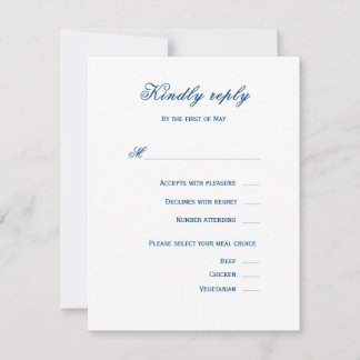Cartão RSVP Blue and White Wedding