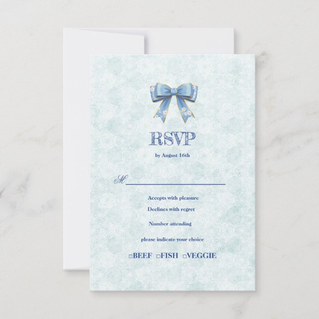 Cartão RSVP Blue Bow Engagement Invitation – Japanese Style (Frente)
