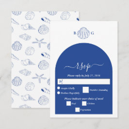 Cartão RSVP Blue Clam Seashells Coastal Seaside Beach Wedding
