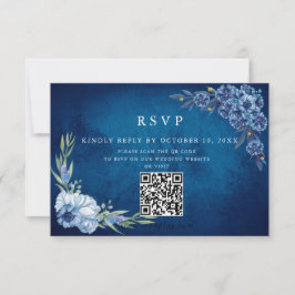 Cartão RSVP Blue Elegant floral summer wedding