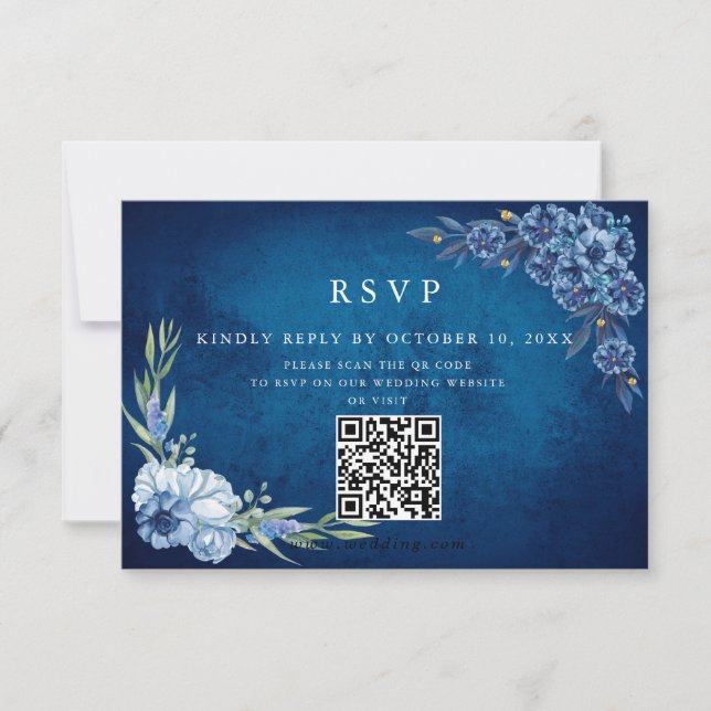 Cartão RSVP Blue Elegant floral summer wedding (Frente)