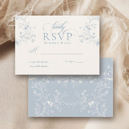 Cartão RSVP Blue Floral Romantic Calligraphy Garden Wedding