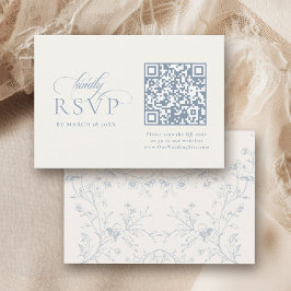 Cartão RSVP Blue Floral Romantic Calligraphy with QR Code