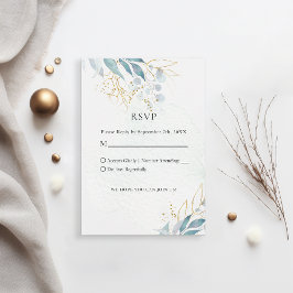 Cartão RSVP Blue Gold( Imitat) White Wedding Collection