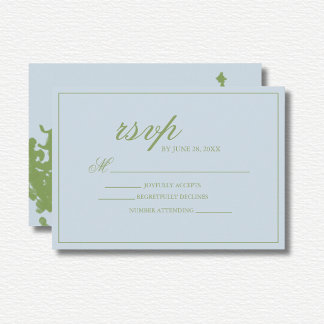 Cartão RSVP Blue Green Floral Watercolor Wedding