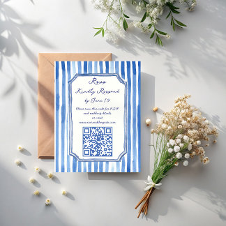 Cartão RSVP Blue hand drawn vintage stripes wedding