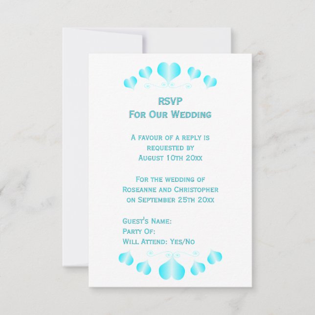 Cartão RSVP Blue Hearts Design Wedding (Frente)