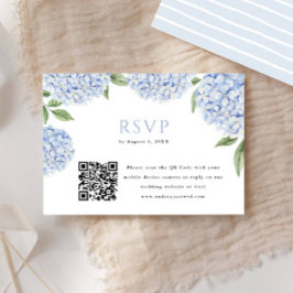 Cartão RSVP Blue Hydrangea Bloom QR Code Block Impressão Reply