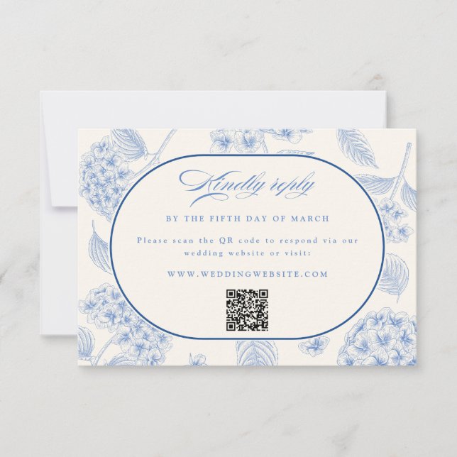 Cartão RSVP Blue Hydrangea Vintage Wedding  (Frente)